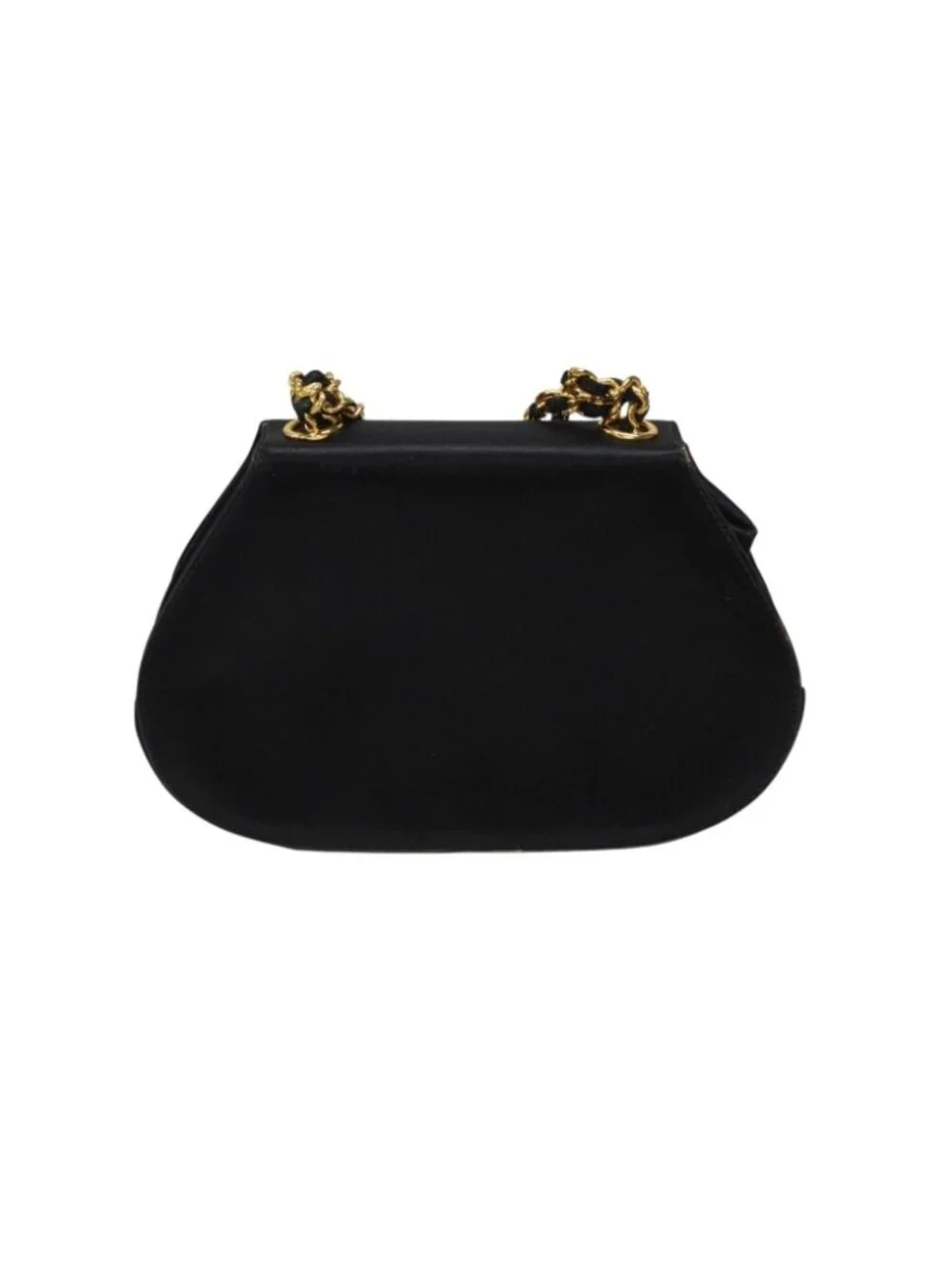 Chanel Half Moon Chain Bag CC Logo Satin Leather Black Gold